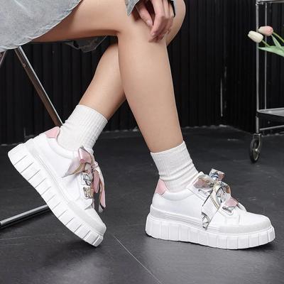 Женские кроссовки на плоской подошве, повседневная обувь со шнуровкой и лентой, роскошные кожаные спортивные туфли на платформе, женская обувь для увеличения роста на толстой подошве 2024