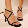 Женские сандалии Черный шелк Квадратный носок Высокий каблук Пряжка с бриллиантами Сексуальные Весенне-летние Новый стиль Синтетический интерьер Резиновая подошва