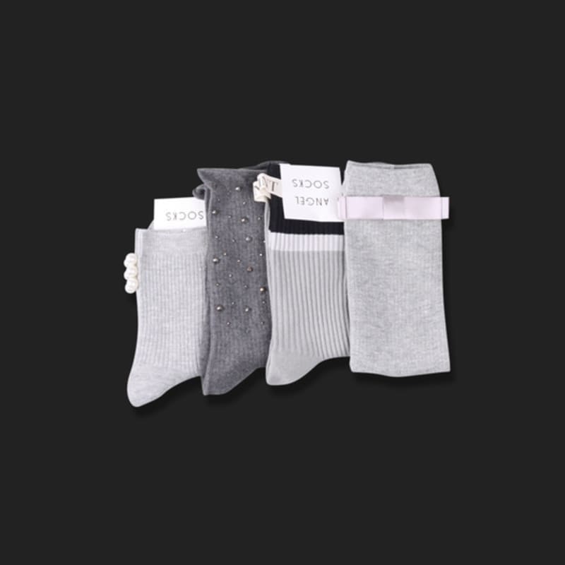 НАБОР НОСКОВ ANGEL SOCKS SET003_Серый Серый Приглушенный Повседневная Мода Подарок Носки на щиколотку Носки Весна Золотые украшения