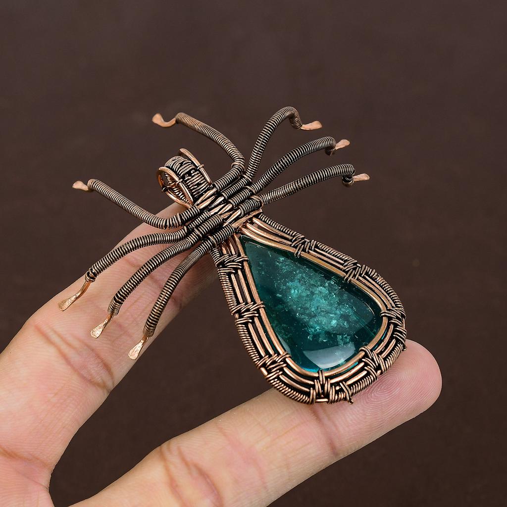 Подвеска-паук из голубой балтийской янтарной проволоки ручной работы из меди 2,56 дюйма g4z19