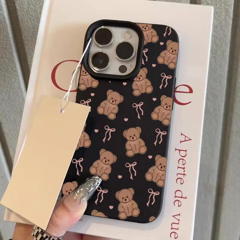 Милый Чехол для Телефона с Рисунком Медведя и Бантом Для iPhone 17 16 15 14 13 12 11 Pro Max 16E 17 Air 15 14 Plus X XR XS Max Защитный Мягкий Чехол