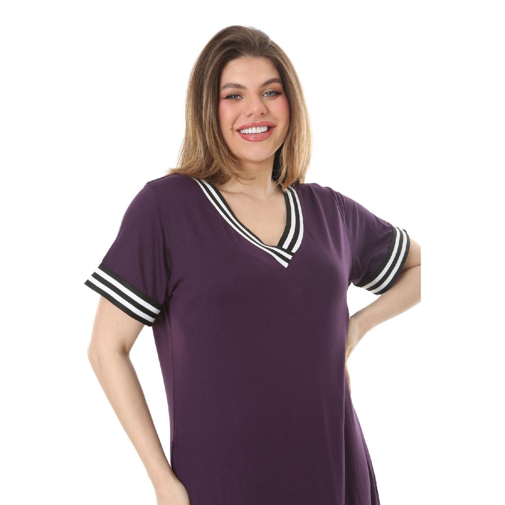 Women's Plus Size Short Sleeve Black V-neck Viscose Dress