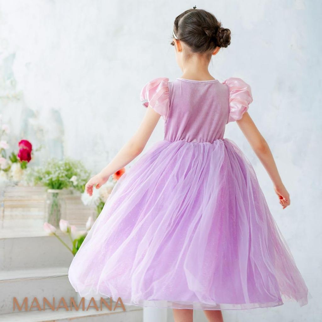 Платье Рапунцель, платье принцессы, тиара, палочка, комплект из 3 предметов, детский костюм, розовый, для девочек, 140 см, розовый [MANAMANA] Детский