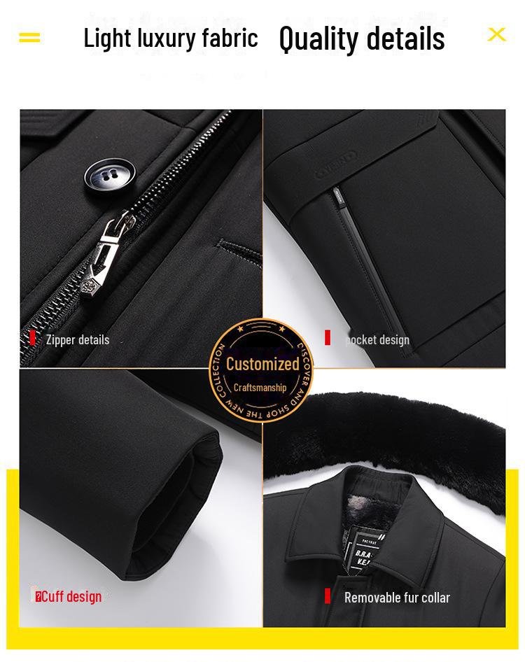 Мужское толстое пуховое пальто средней длины с меховым воротником - стильная хлопковая верхняя одежда для пап среднего и пожилого возраста