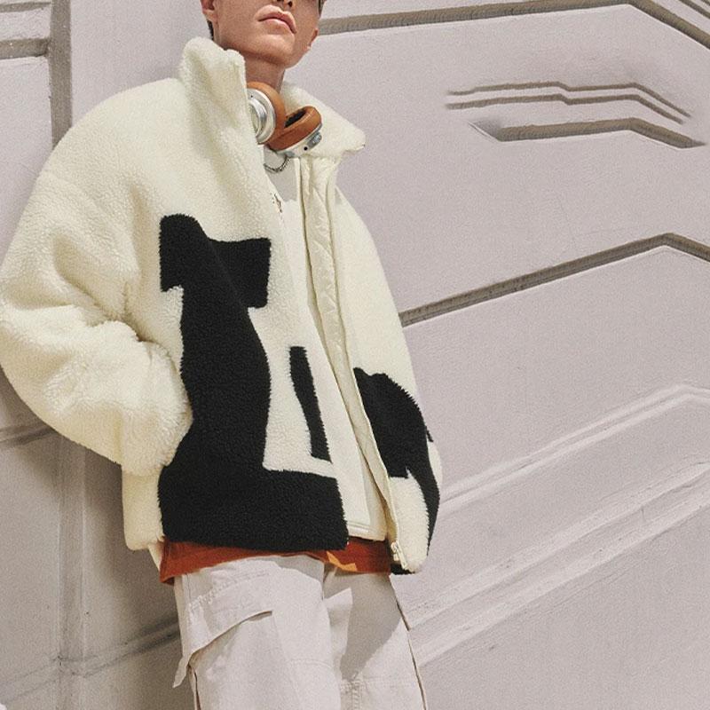 Li-Ning Unisex 2023 Autumn/Winter Faux Fur Short Cotton Jacket Beige AFDT947-1
