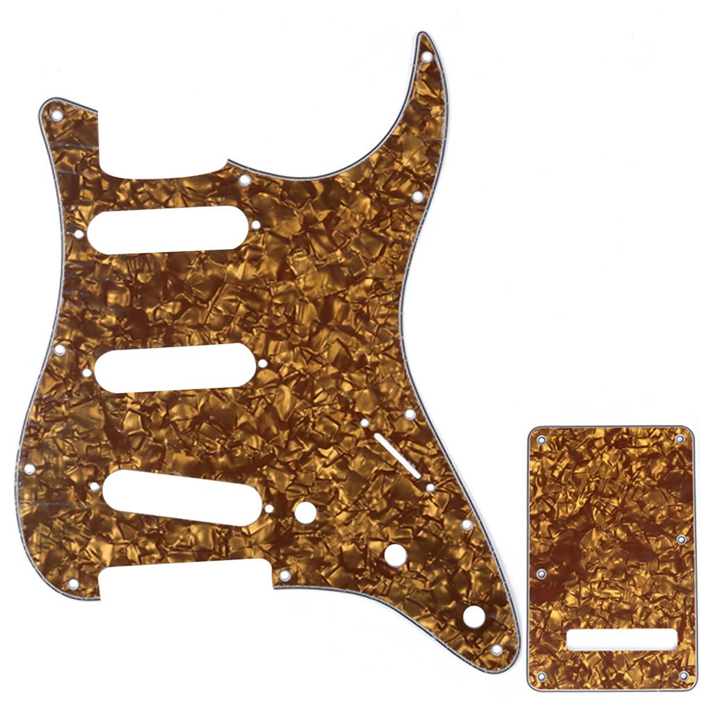 Musiclily SSS Stratocaster Pickguard and Backplate Set for Standard Stratocaster Electric Guitars, Made in the USA/Mexico, 4-Ply Bronze Pearl