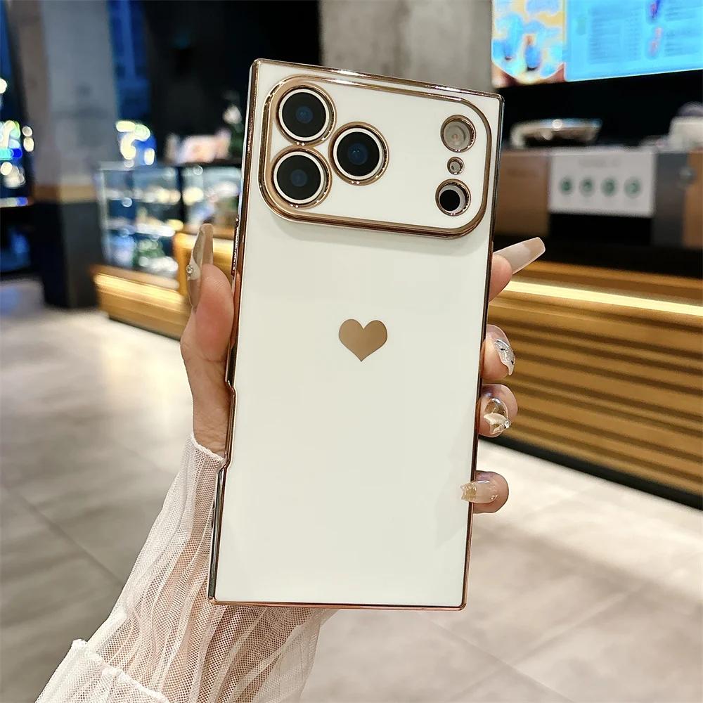 Модный блестящий силиконовый чехол с покрытием в форме сердца для IPhone 17 Pro Max Air 16 15 14 13 12 11 Plus Ударопрочный бампер Задняя крышка