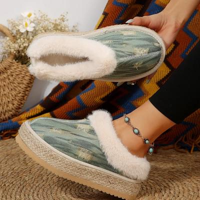 Женские меховые тапочки Теплые сапоги Шлепанцы на платформе Плоские туфли Домашняя хлопковая обувь Замшевые мюли Женские сапоги Шлепанцы Женская зимняя обувь