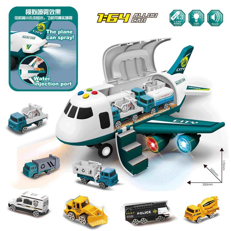 European Station Children'S Large Plane Police Fire Engineering Urban Alloy Car Deformation Storage Aircraft Spray Toys