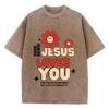 Woman Cotton Washed T-Shirts Good News Jesus Loves You Letter Graphic Print Short Sleeve Loose O-Neck Tops Summer Female Clothes