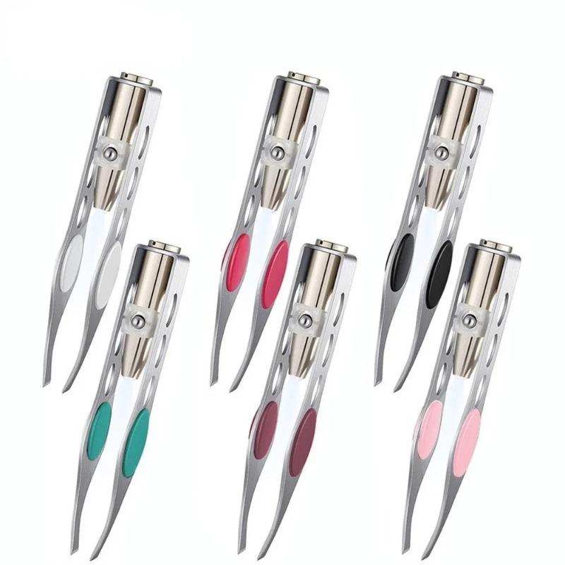 1PC LED Eyebrow Tweezer Oblique Tip Stainless Steel Eyebrow Trimming Clip Eye Hair Removal Prune False Eyelash Clamp Makeup Tool