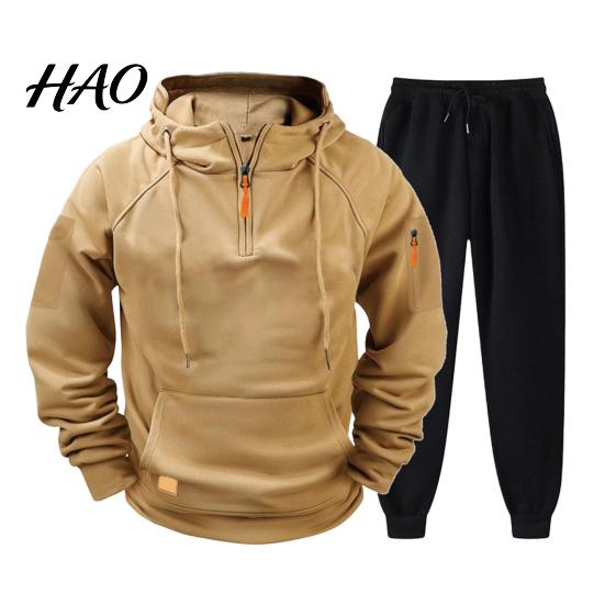 Tapered Jogger Sweatpants 2Pcs/Set Men Sweatsuit, Quarter Zip Hoodie And Sweatpants, Sweatsuit Athletic Tracksuit Sweat Suit for Jogging Gym Workouts