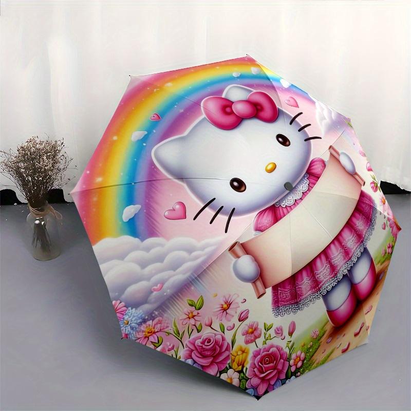 Hello Kitty,Rainbow Garden Automatic Folding Umbrella-Simple 8-Rib Design, Bright Cartoon Pattern, Durable Iron Frame, Suitable For Travel,