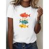 Colorful Fish Pattern T-shirts Casual Short Sleeved Round Neck Top Comfortable Daily Fashion Printed Women's Summer Clothing