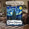 Starry Night Cat Garden Theme Throw Blanket Custom Name Text Personalized Blanket Soft Cozy Blanket for Home Sofa Bed