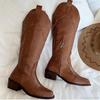 Модные винтажные ботинки для верховой езды из искусственной кожи с принтом тотема и боковой молнией, женские модные ботинки в западном стиле на среднем каблуке, женские 2025, зимние, сексуальные ботфорты