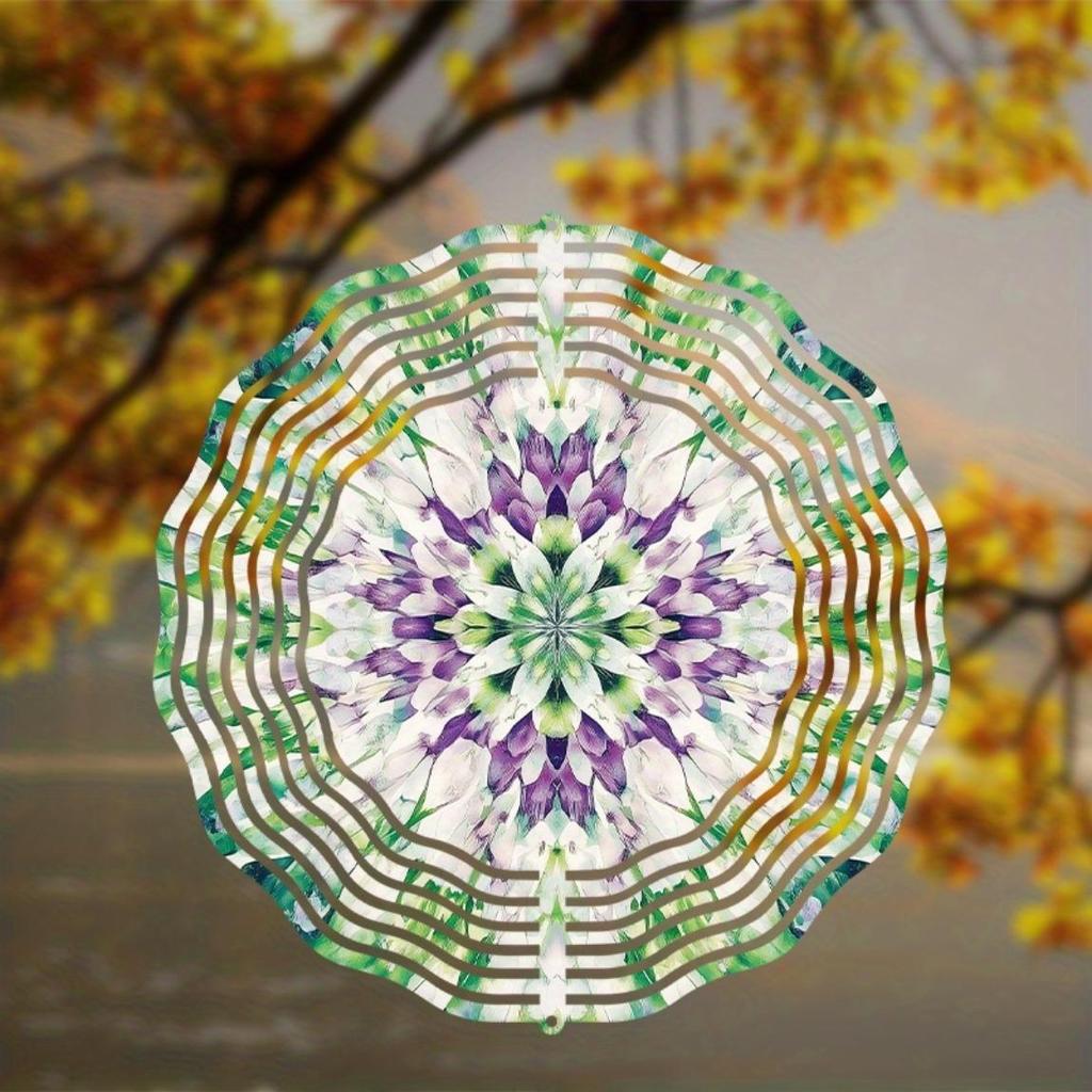 Green Mandala Christmas Ornament Metal Wind Chime Hanging Sculpture for Seasonal Winter Garden Decor Durable Outdoor Wind Chimes Battery Free