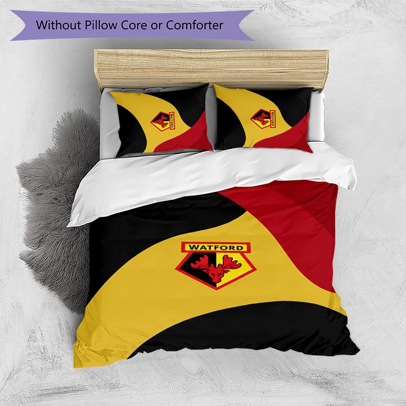 Watford Football Printed 3 Pieces Bedding Set, Comfortable Skin Friendly Bedroom Duvet Cover Set