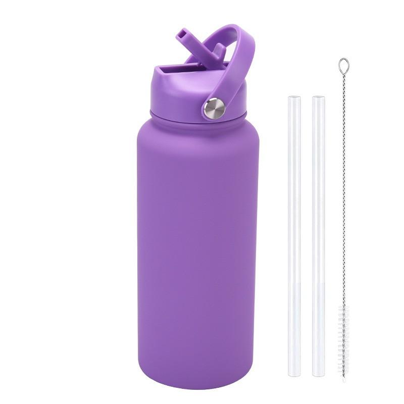 1L Stainless Steel Vacuum Insulated Water Bottle With Handle Straw Lid Outdoor Sports Travel