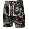 Men's Skull 3D Pattern Comfy Shorts Oversized Casual Elastic Waist Drawstring Shorts
