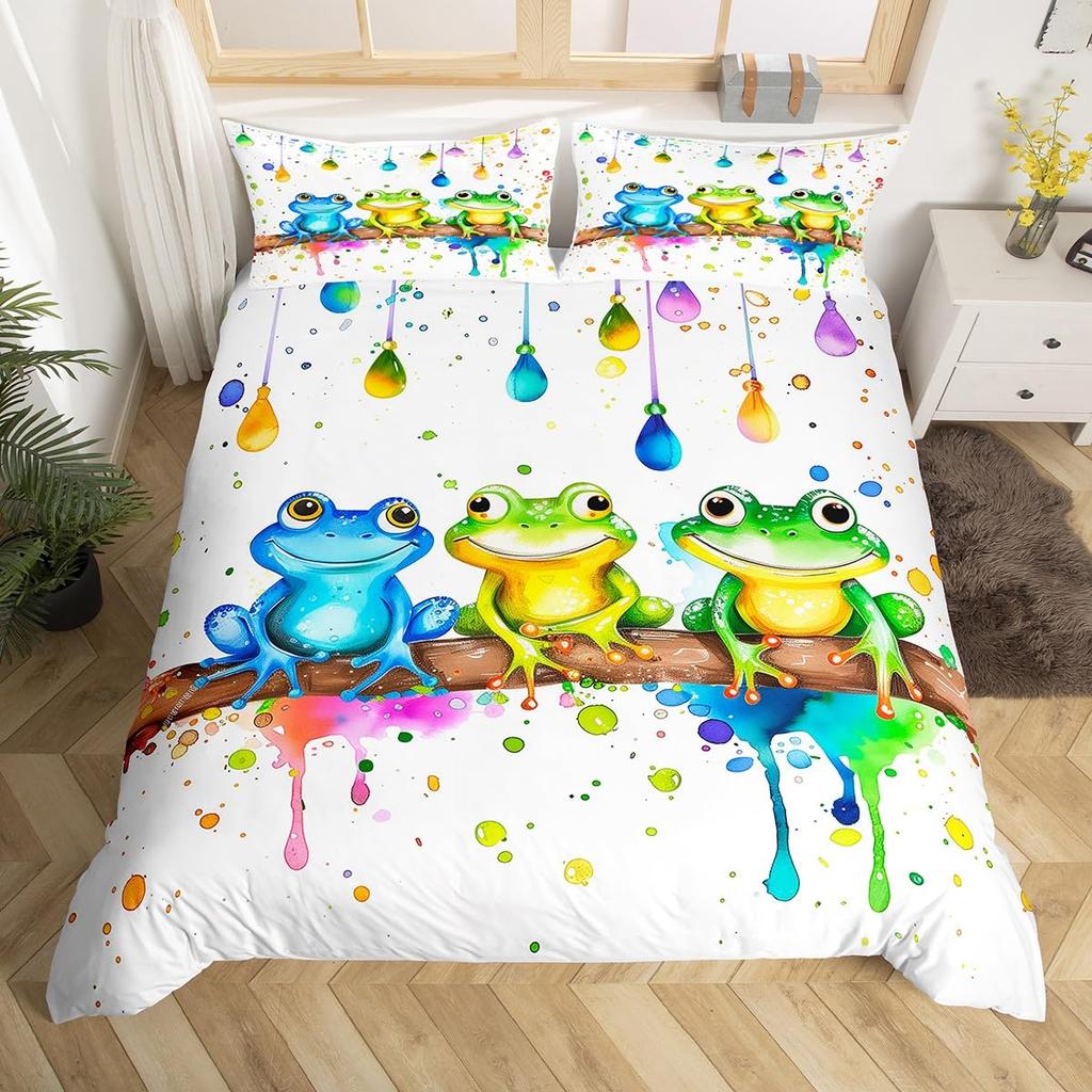 Пододеяльник Kawaii Frog King Queen Комплект постельного белья с изображением животных из мультфильмов Забавный дикий стеганый чехол для детской спальни Мягкий пододеяльник