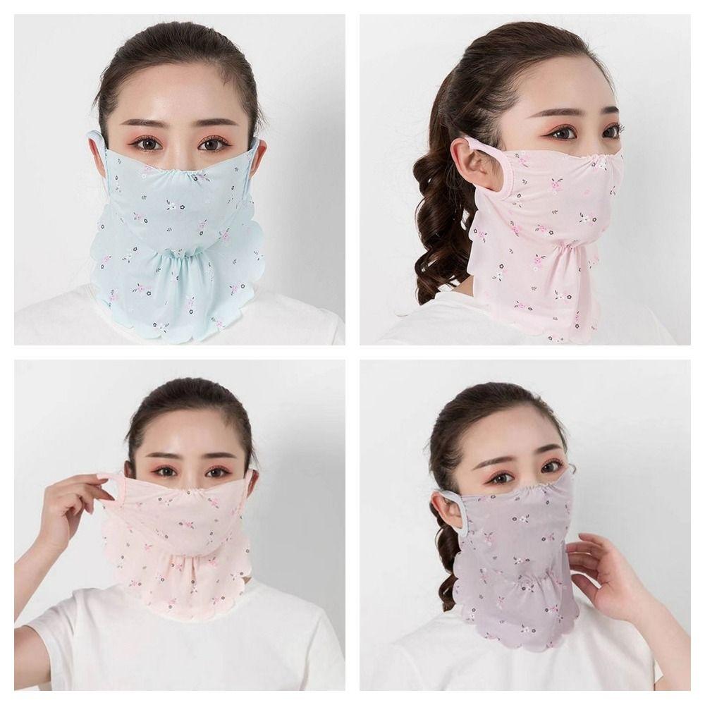 Sunscreen Veil Face Cover Flower Pattern Face Gini Mask Thin Ice Silk Mask  Outdoor