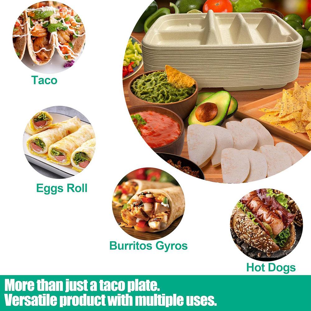 25Pcs Disposable Taco Plates With Dividers