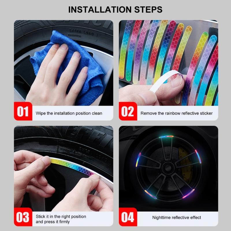 20 шт. Клейкая декоративная полоса-наклейка для ободов шин, Наклейка для ступицы колеса автомобиля, Светоотражающая наклейка, Предупреждающая наклейка для безопасности в ночное время