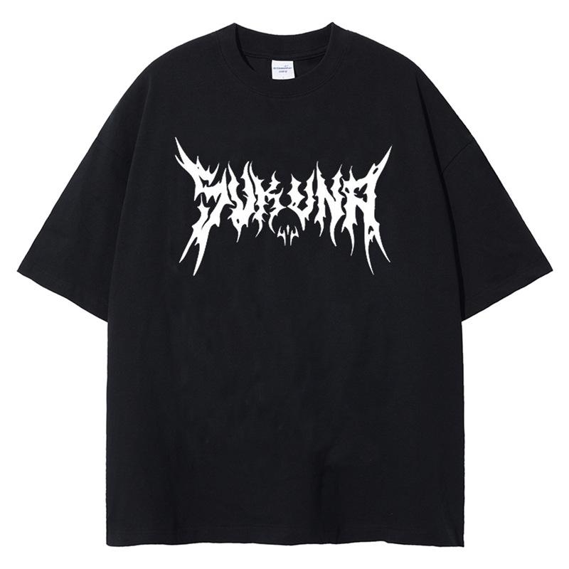 Харадзюку Винтажная Черная Футболка с Аниме Принтом Мужская Уличная Одежда