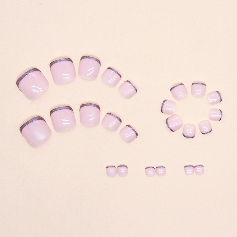 Explosive simple French foot manicure burgundy glitter fashionable versatile girl ins wind foot nail piece