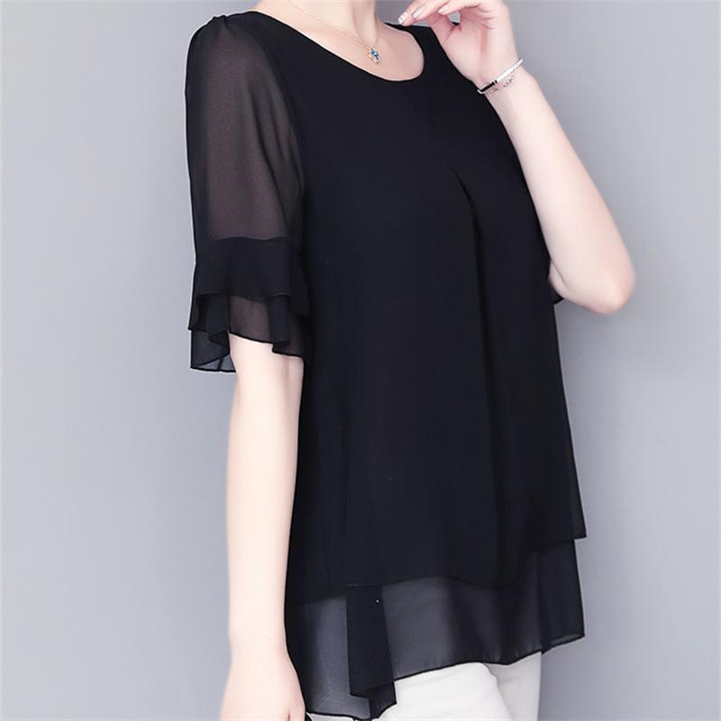 2022 Блузка, свободный топ, женские шифоновые рубашки с рукавами-бабочками, летняя женская одежда средней длины, новая корейская рубашка, топы с рюшами