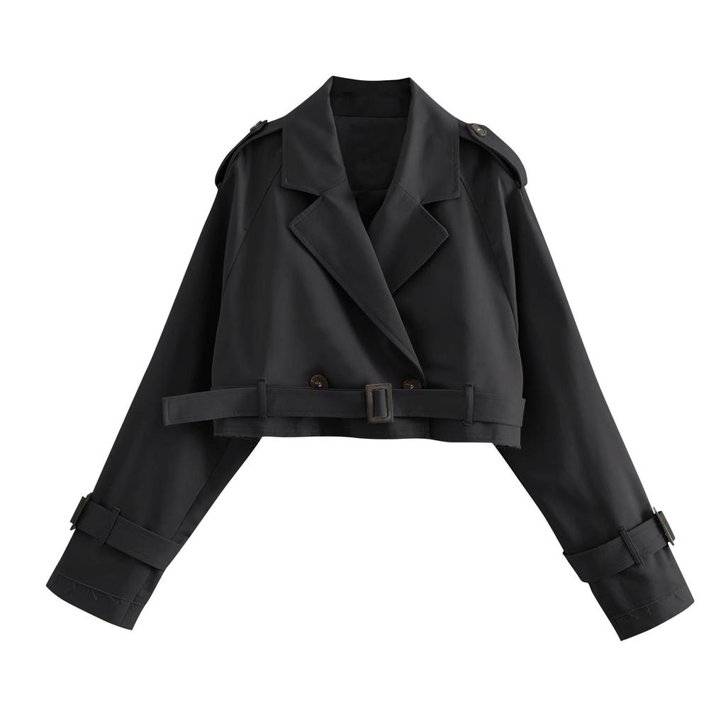 Женская однотонная короткая ветровка с длинным рукавом на весну и осень