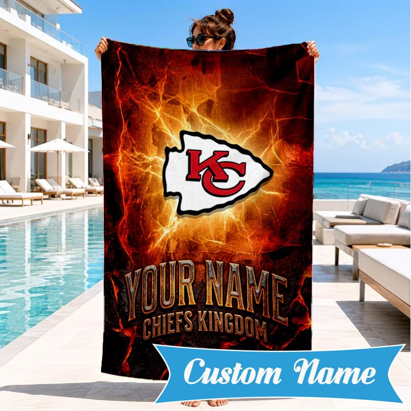 Custom Name Kansas City Football Personalized Microfiber Beach Towel, Quick-Dry, Ideal for Summer Travel, Beach Essential, Swimming