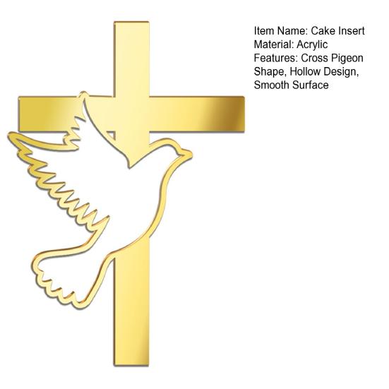 Hollow Peace Pigeon Cake Topper Solid Religious Cross Cake Insert Baptism First Communion Baby Shower Cupcake Toppers Birthday Party Decor