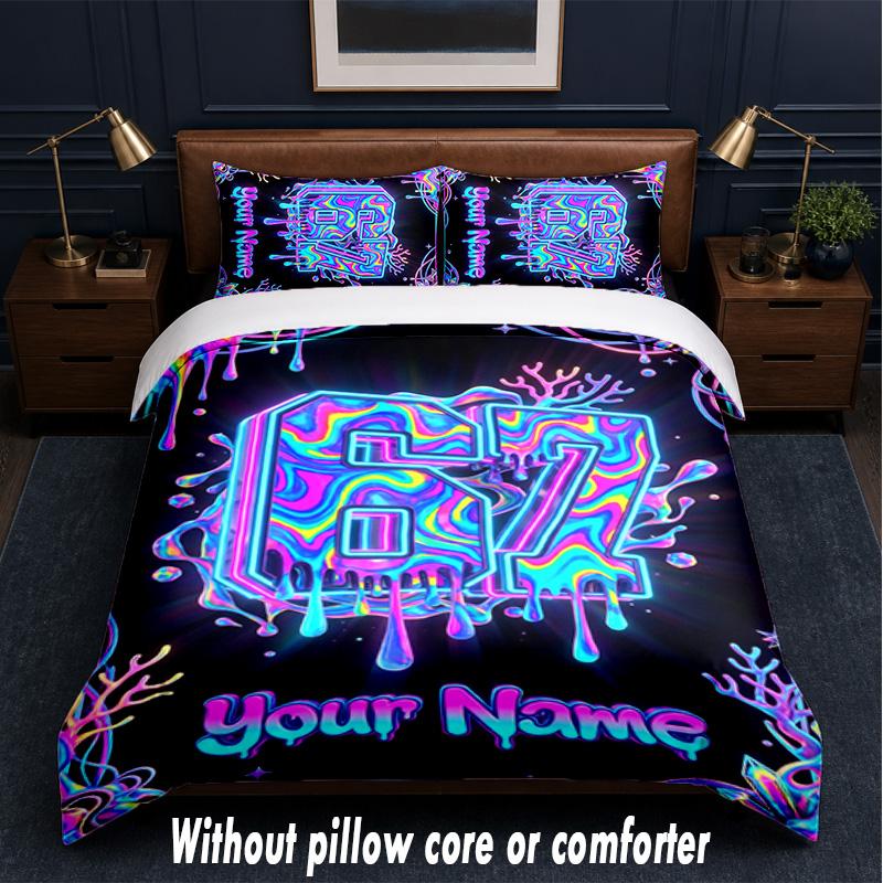Neon Theme Custom Text Or Name 3Pcs Bedding Set,1 Flat Sheet & 2 Pillowcases Personalized Home Bedding