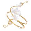 Gold Color Metal Floral Open Cuff Armlet Enamel Glaze Craft Spiral Arm Bracelet  Vacation Style