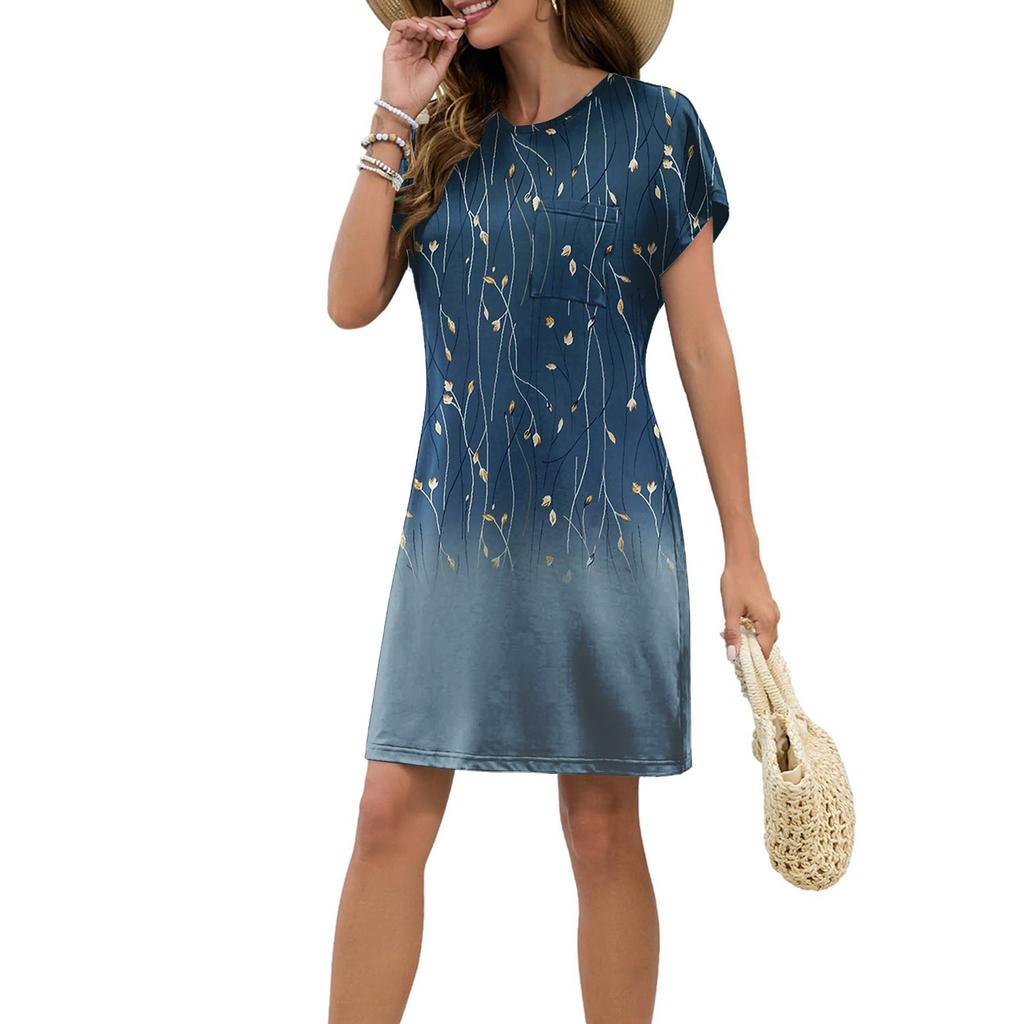 Женское модное повседневное летнее платье с цветочным принтом в стиле ретро и коротким рукавом и круглым вырезом