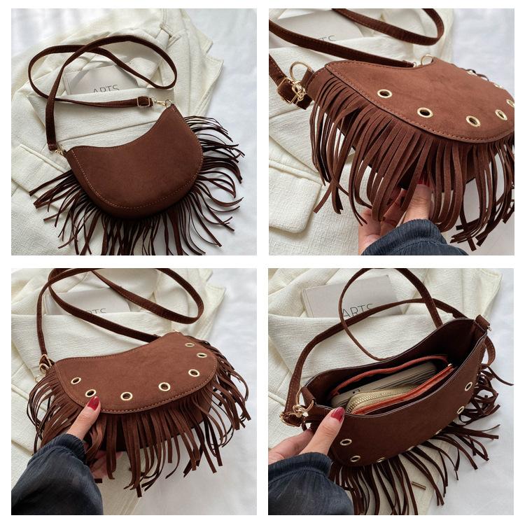 Сумка из искусственной кожи, персонализированная женская сумка с кисточками, новинка 2023, модная сумка на плечо с заклепками, сумка для клецок, сумка через плечо Moon Bag