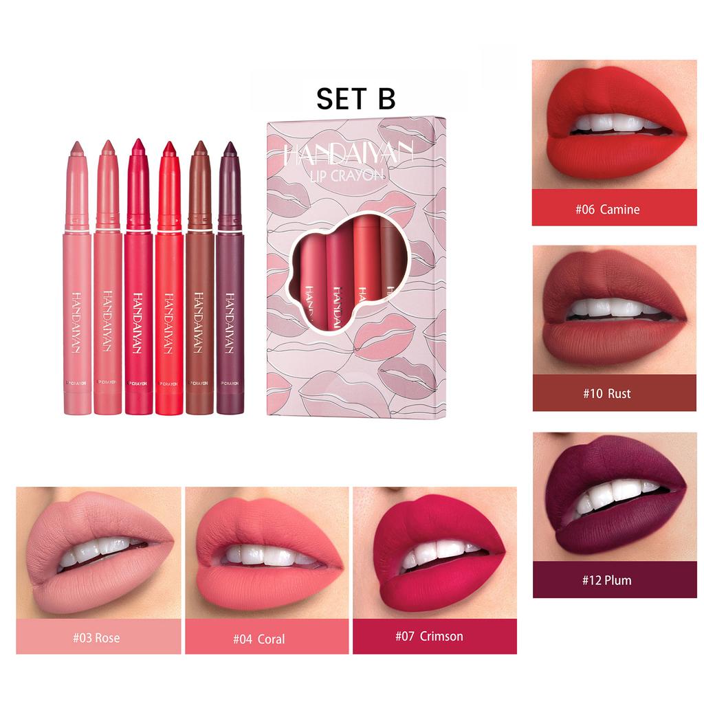 HANDAIYAN 6-color Lip Liner Set Rotary Can Be Cut Dual-use Not Easy To Fade Lipstick Pen