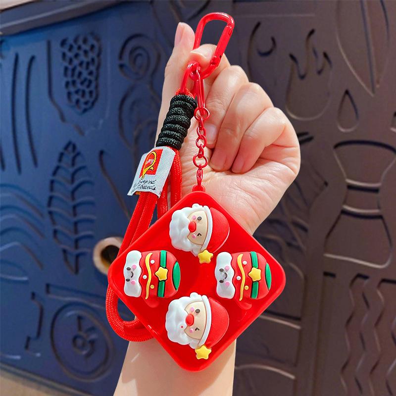 Cartoon Christmas Stress Relief Keyboard Keychain for Couples Bags Decorative Button Fidget Holiday Gift for Friends Family