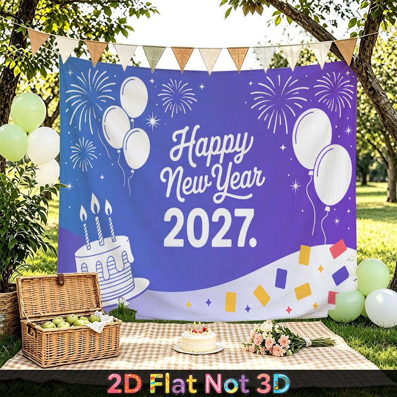 Party Backdrop New Year Fireworks Flat Balloons Multi Layered Celebrations Photo Booth Background Front Door Decor