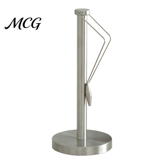 Rust Proof Paper Towel Stand Vertical Holder, Stainless Steel No-Punch Design, with Pressure Holder Bar And Anti-Slip Base, Countertop Dispenser