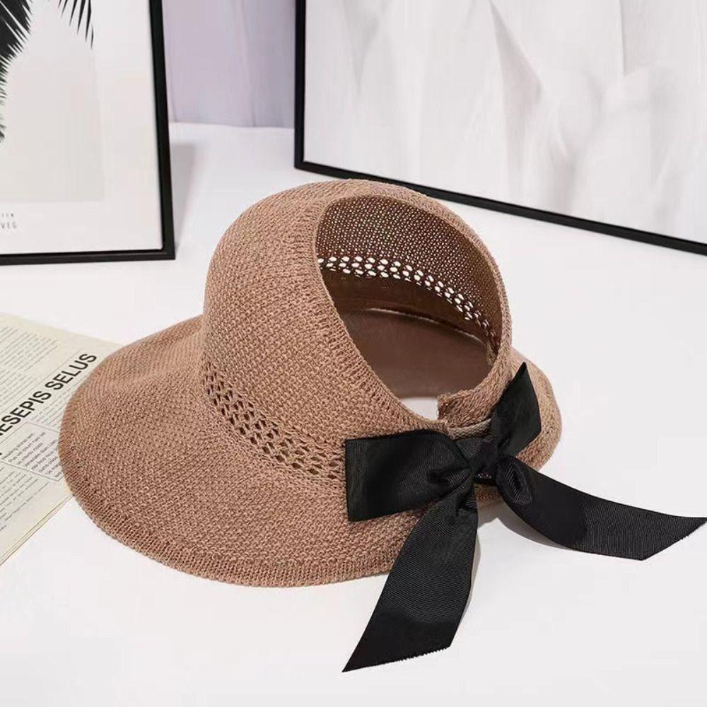 UV Protection Wide Brim Hat Ponytail Scallop Cap New Crochet Hat  Women