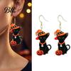 Cute Pumpkin Wizard Hat Earring 1 Pair Halloween Black Cat Acrylic Earrings for Women, Eye Catching Seasonal Ear Jewelry with And Dangle Party Costume