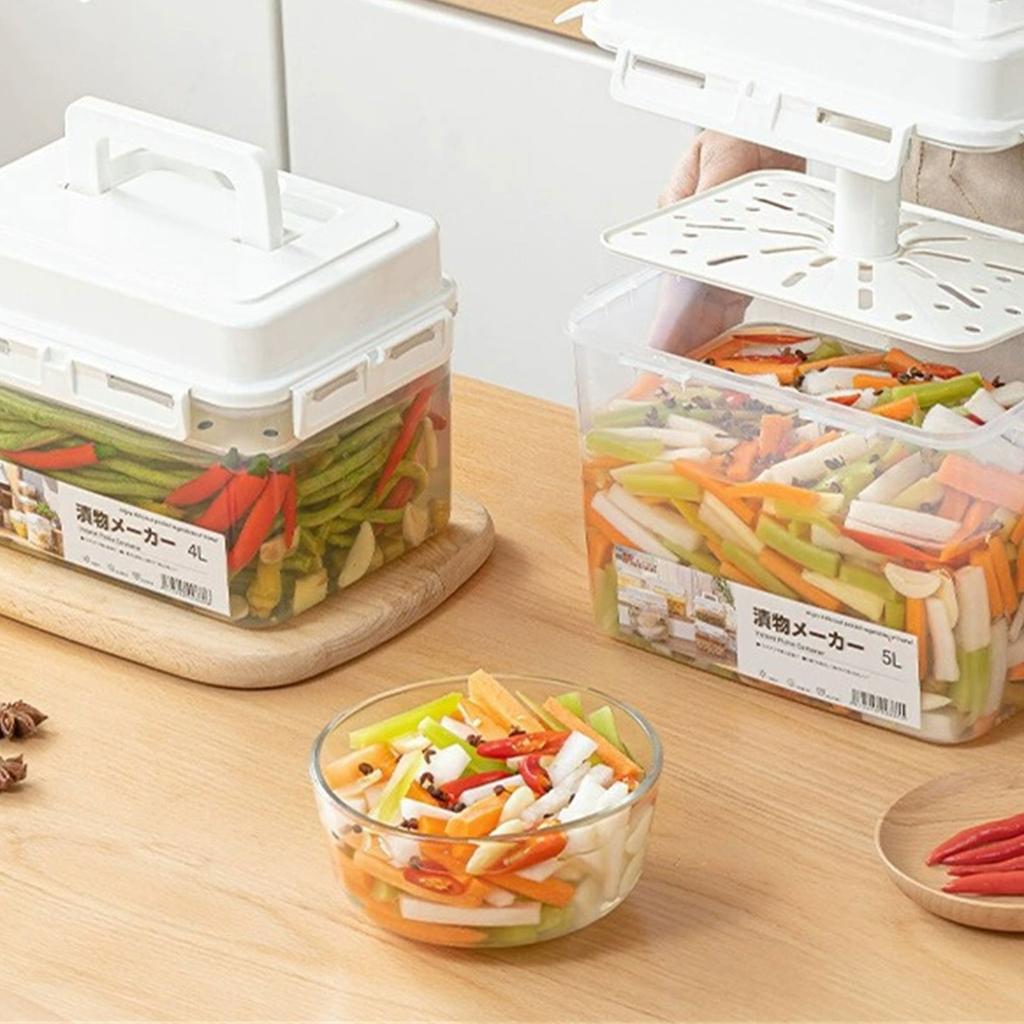Plastic Pickle Jar with Handle and Lid Kimchi Press Fermentation Storage Container Airtight Organizers for Sauerkraut