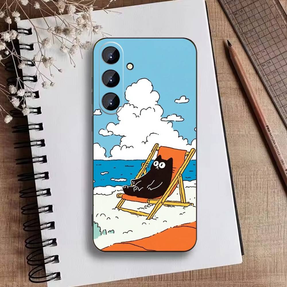 Милый Кот Забавный Чехол для Телефона Для Samsung Galaxy A73,21,22,32,71,53,52,51,80,5G Мягкий Черный Чехол