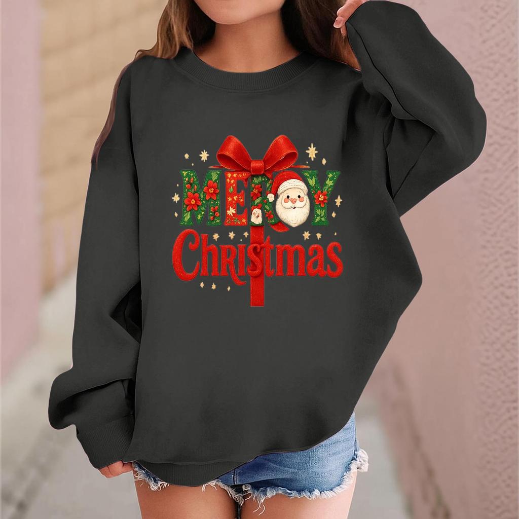Children's Fashionable Casual Long-sleeved Loose Christmas Print Pullover Sweatshirt