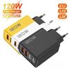 Зарядное устройство 120 Вт USB C PD Быстрая зарядка 4 порта Charge 3.0 Type C USB Зарядные устройства для телефона Адаптер быстрой зарядки Для iPhone Samsung Xiaomi Huawei