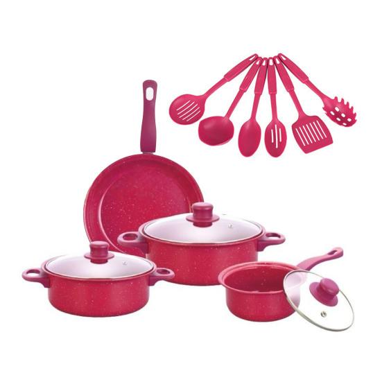 Набор посуды Yousheng 13 предметов Антипригарные чугунные кастрюли и сковороды с удобными ручками Крышки из прозрачного стекла Большая вместимость Кухонная утварь для дома