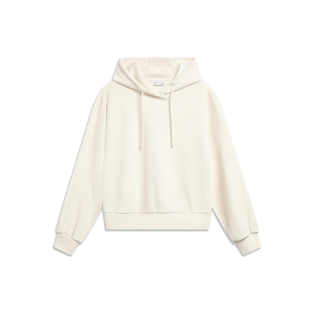 Li Ning Sports Lifestyle Series Hooded Solid Color Pullover Long Sleeve Sweatshirt Women Sweatshirt Off-White AWDU044-1